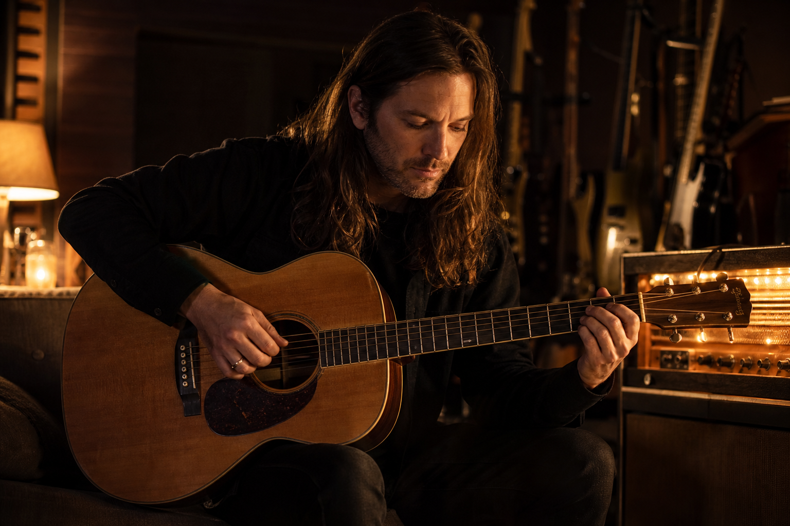 Guitariste jouant d'une guitare acoustique
